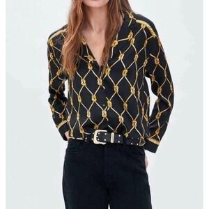 Zara‎ Black And Gold Rope Blouse Size M